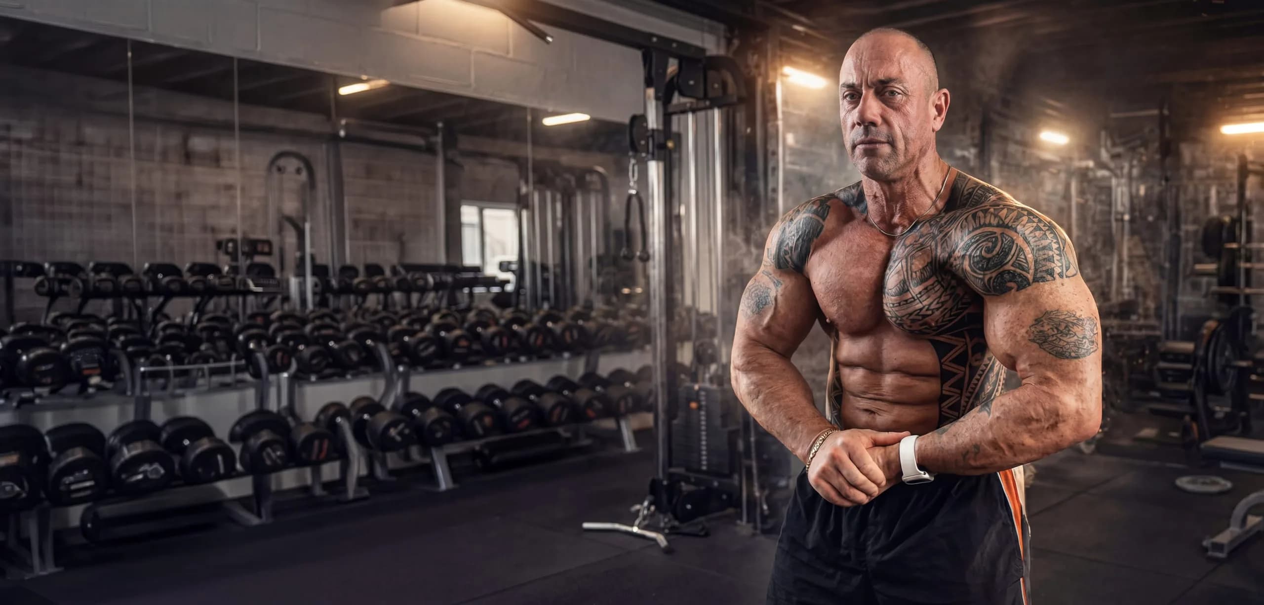 Andy Torres, former Mr UK Champion bodybuilder, in his training studio